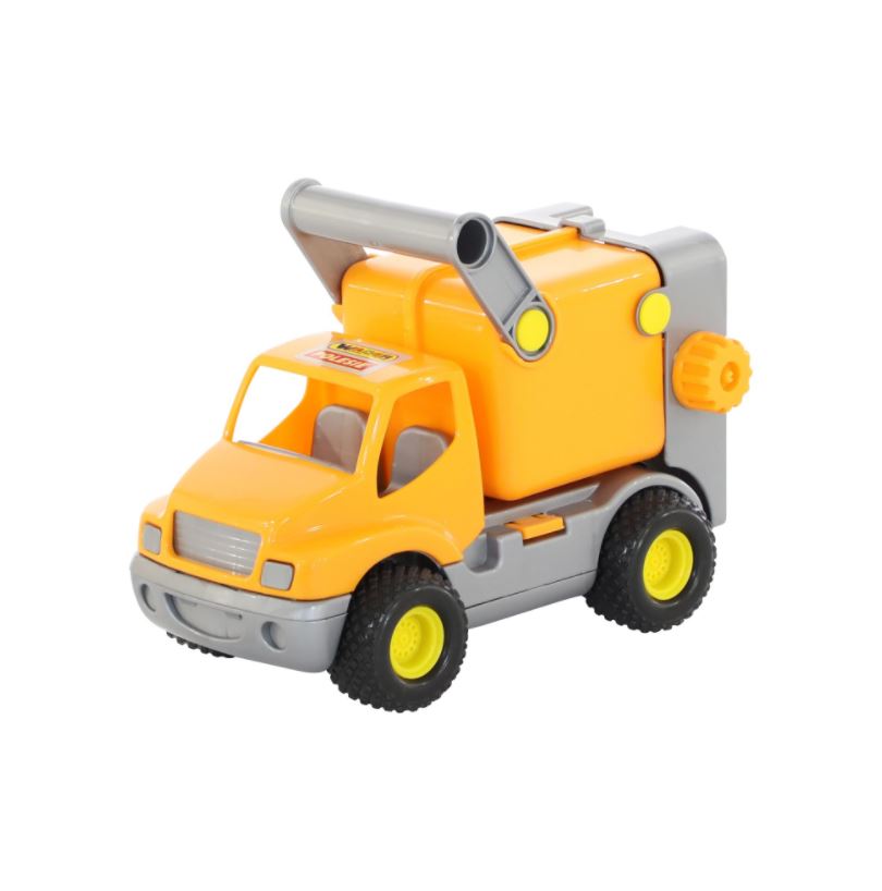 Оранжевый мусоровоз Полесье. 9654 КОНСТРАК автомобиль самосвал. Пластмассовая машинка мусоровоз Полесье. Оранжевая Коммунальная машинка игрушка.