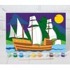 Роспись на холсте "Корабль в море" 20×30 см