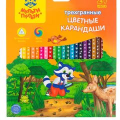 Карандаши цветные трехгранные с ластиком "Енот-следопыт", 24 цвета