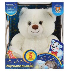 Музыкальный мягкий ночник 30 см "Мишка", 5 колыбельных