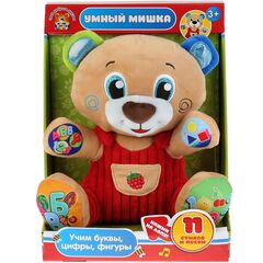 Развивающая игрушка "Умный мишка. Учим буквы, цифры и фигуры", 11 песен