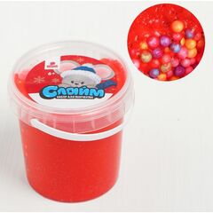 Игрушка "Слайм" красный, Весёлый мышонок, блёстки шарики, 130 мл