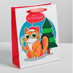 Пакет ламинированный "Котик с елочкой"