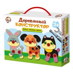 Конструктор деревянный "Зайка, собачка, котик"