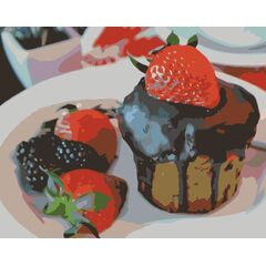 Роспись по холсту по номерам "Клубничный кекс"