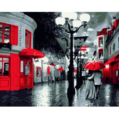 Роспись по холсту по номерам "Улица. Фонарь. Кафе"