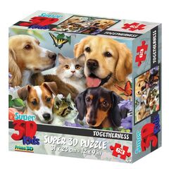Стерео пазл PRIME 3D "Кошки и собаки вместе", 63 детали, 31×23 см