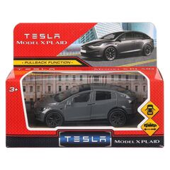Машина сувенирная "Tesla model x plaid", металл, 12 см, двери, серый