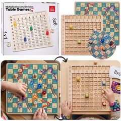 Деревянная настольная игра 2 в 1 "Змеи и лестницы + таблица умножения"