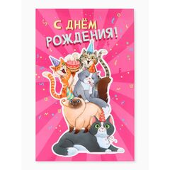 Открытка с карманом для денег "С Днем рождения! Коты" 19×29 см