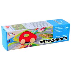 Коврик текстильный "Автодорога" + 1 деревянная машинка