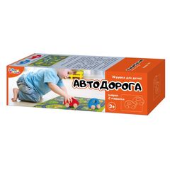 Коврик текстильный "Автодорога" + 2 деревянных машинки