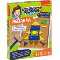 Мозаика с гвоздями и молоточком "Ракета", 40 цветных деталей