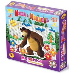 Мозаика с аппликацией "Маша и Медведь", 105 фишек и 2 платы