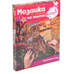 Мозаика из пайеток на холсте "Собака на охоте"