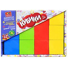 Цветные кубики из дерева, 12 штук