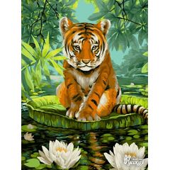 Роспись по холсту по номерам "Тигренок на кувшинке", 30×40 см