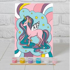 Роспись на холсте "Милый единорог" 21×15 см