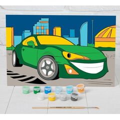 Роспись на холсте "Крутой автомобиль" 20×30 см