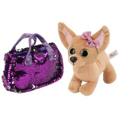 Мягкая игрушка "Собака чихуахуа в в фиолетовой сумочке из пайеток" 19 см