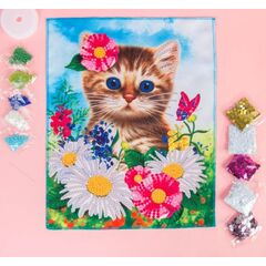 Вышивка бисером и пайетками "Котёнок" 28×35 см
