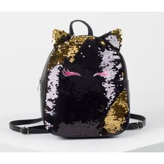 Рюкзак детский с пайетками 30x28 см, цвет чёрный