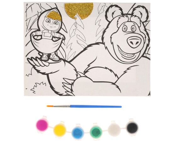Холст для росписи "Маша и Медведь", 20 см на 15 см
