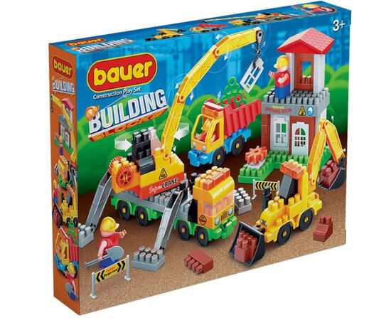 Конструктор для малышей Bauer "Строительная площадка с автокраном, грузовиком и трактором"