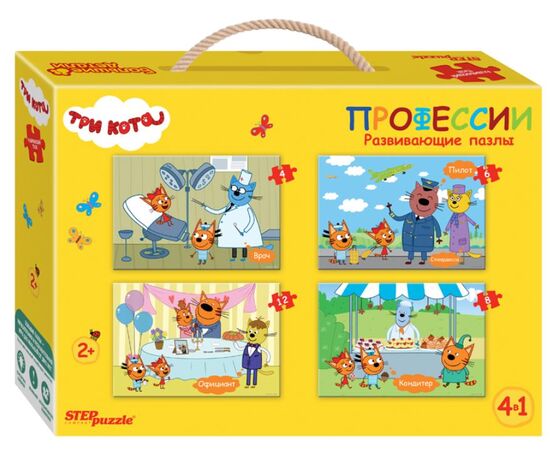 Набор крупных пазлов "Три кота": 4, 6, 8 и 12 деталей