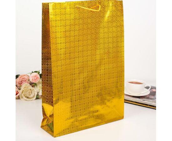 Пакет подарочный "Голография. Цвет золото", 32х45х9 см