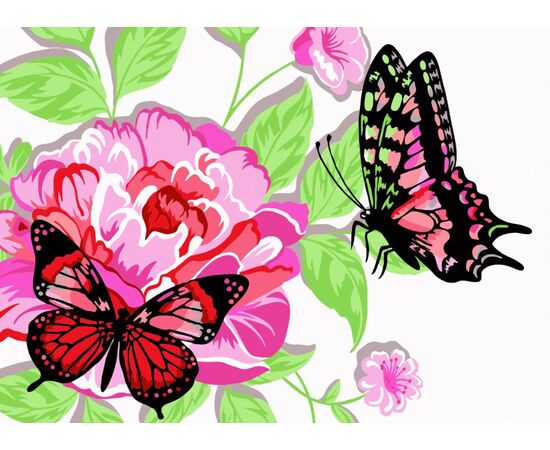Рисование по номерам "Бабочки в пионах", 15 на 21 см