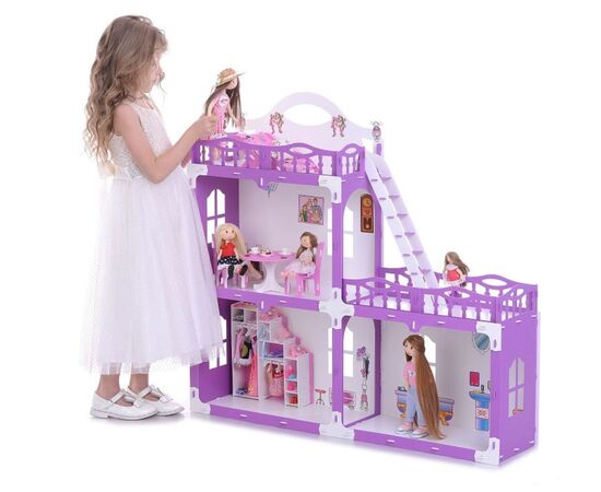 Дом для куклы из пластика с мебелью "Анна", бело-сиреневый