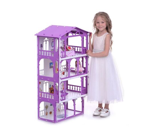 Дом для куклы из пластика с мебелью, бело-сиреневый