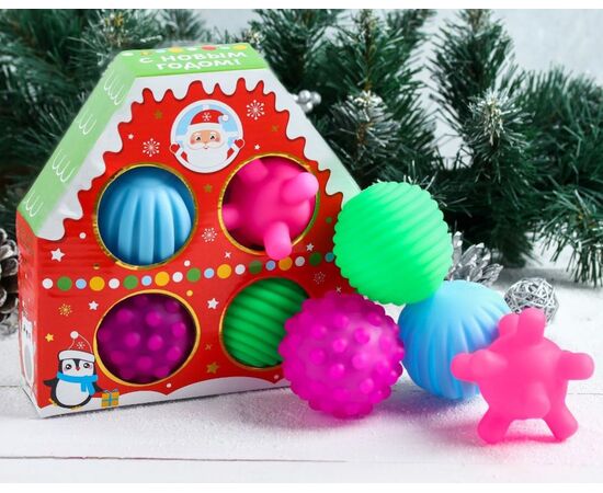 Подарочный набор резиновых игрушек "Новогодний домик", 4 шт