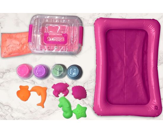 Слаймформер, набор 4 цвета по 250 гр (в пакете) с 6 формочками и надувной песочницей (для девочек)