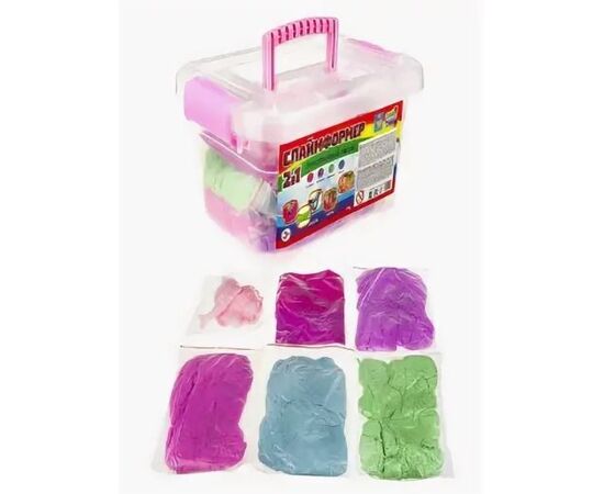 Слаймформер, набор 4 цвета по 250 гр (в пакете) с 6 формочками и надувной песочницей (для девочек)