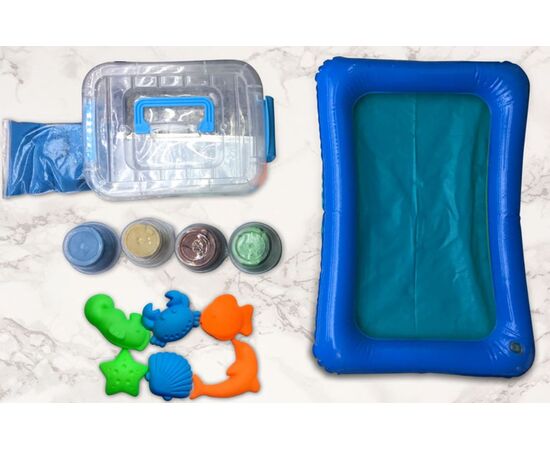Слаймформер, набор 4 цвета по 250 гр (в пакете) с 6 формочками и надувной песочницей (для мальчиков)