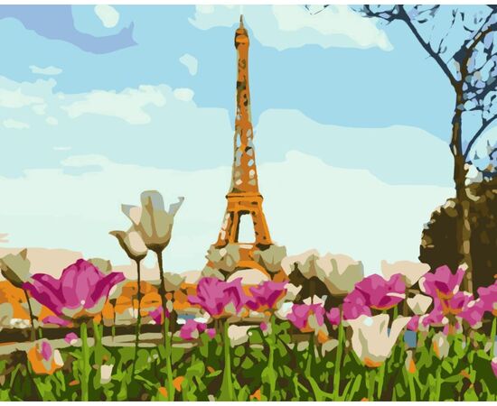 Роспись по холсту по номерам "Тюльпаны в Париже"