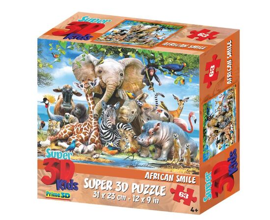 Стерео пазл PRIME 3D "Веселая африка", 63 детали, 31×23 см