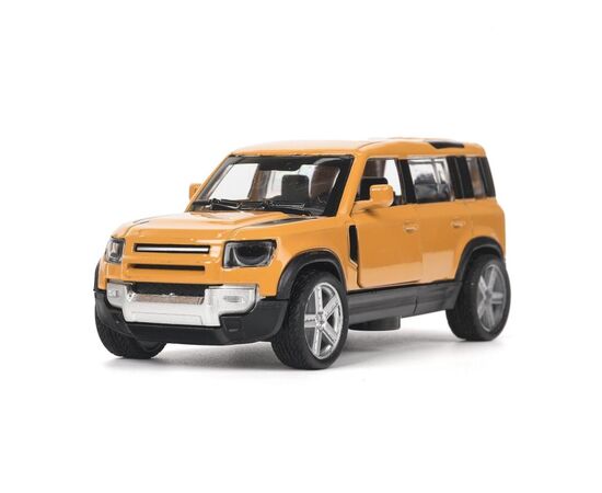 Машина сувенирная "Land Rover Defender", металл, 10,5 см, двери, инерция, желтый