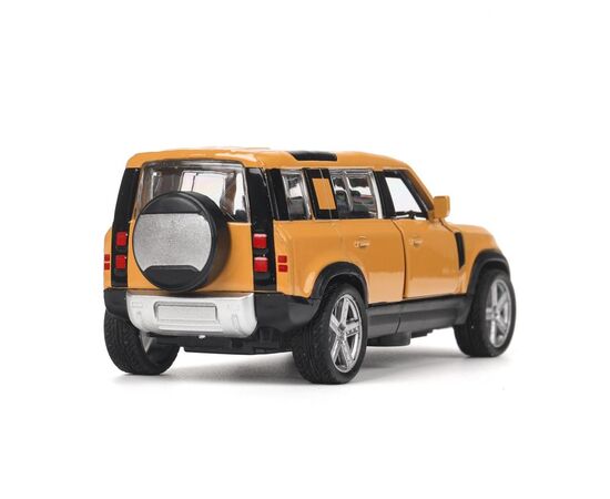 Машина сувенирная "Land Rover Defender", металл, 10,5 см, двери, инерция, желтый
