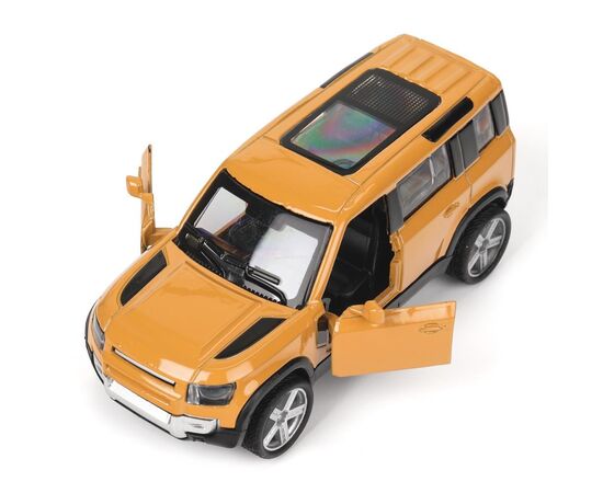 Машина сувенирная "Land Rover Defender", металл, 10,5 см, двери, инерция, желтый