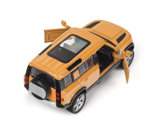 Машина сувенирная "Land Rover Defender", металл, 10,5 см, двери, инерция, желтый