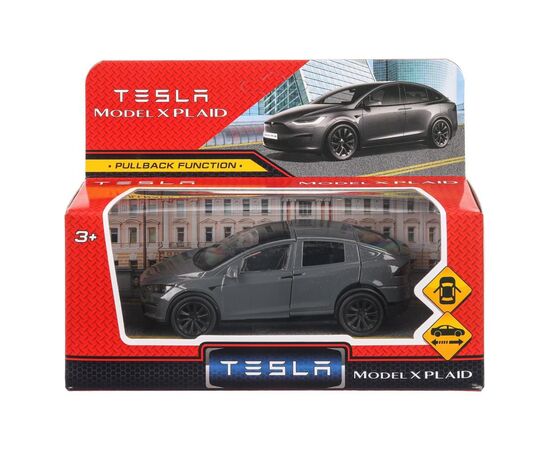 Машина сувенирная "Tesla model x plaid", металл, 12 см, двери, серый