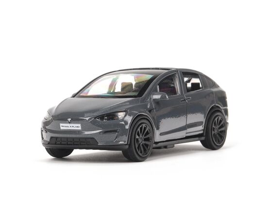 Машина сувенирная "Tesla model x plaid", металл, 12 см, двери, серый