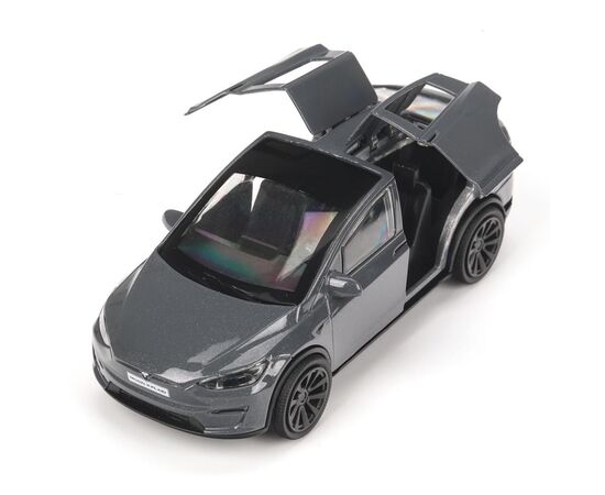 Машина сувенирная "Tesla model x plaid", металл, 12 см, двери, серый