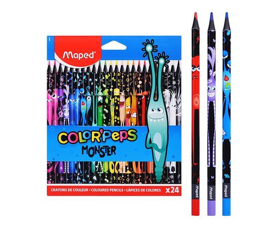 Карандаши цветные декорированные пластиковые 24 цвета "Color'Peps Black Monster"