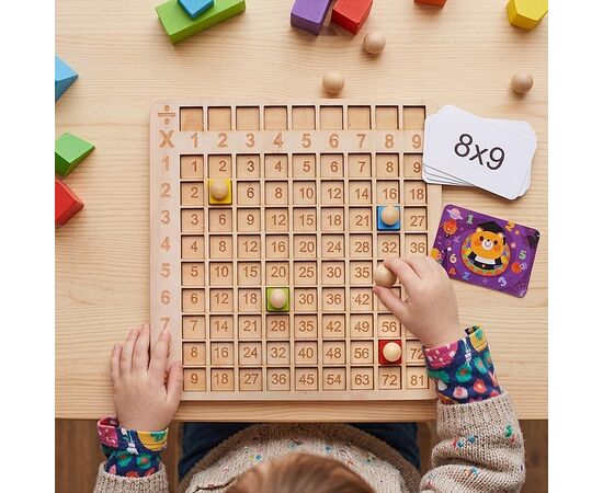 Деревянная настольная игра 2 в 1 "Змеи и лестницы + таблица умножения"