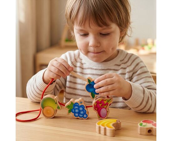 Деревянная игра на баланс "Фруктики" + шнуровка