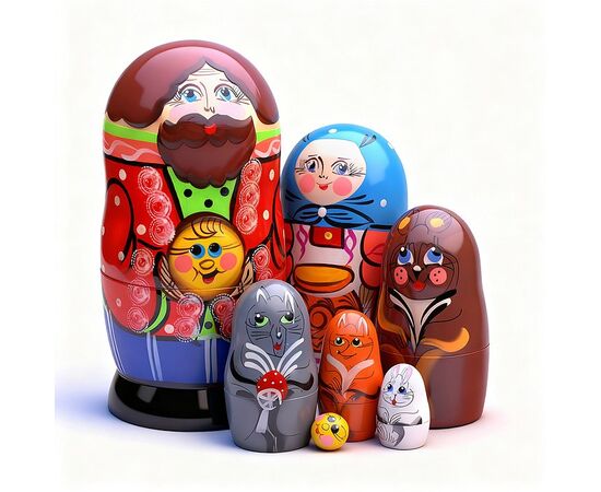 Матрешка из дерева "Колобок", 7 персонажей